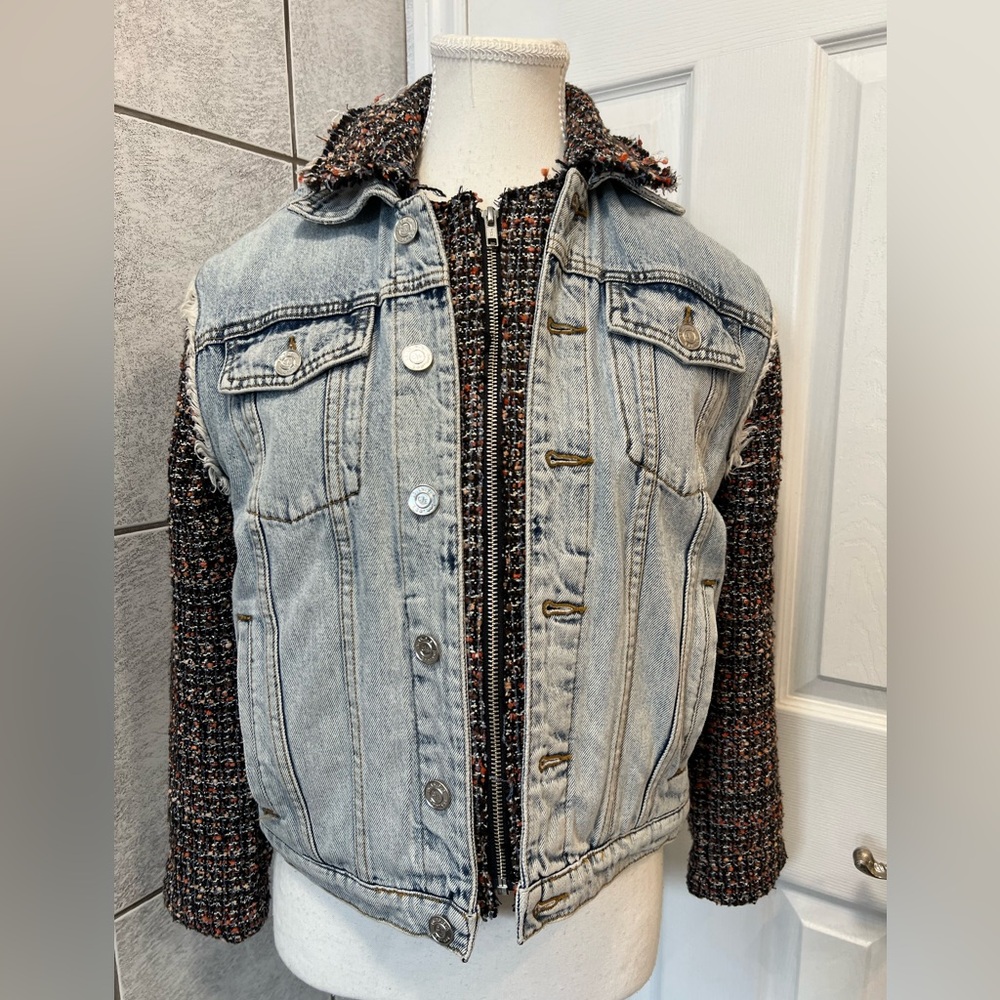 Current/Elliott Denim Jacket with Tweed Accents